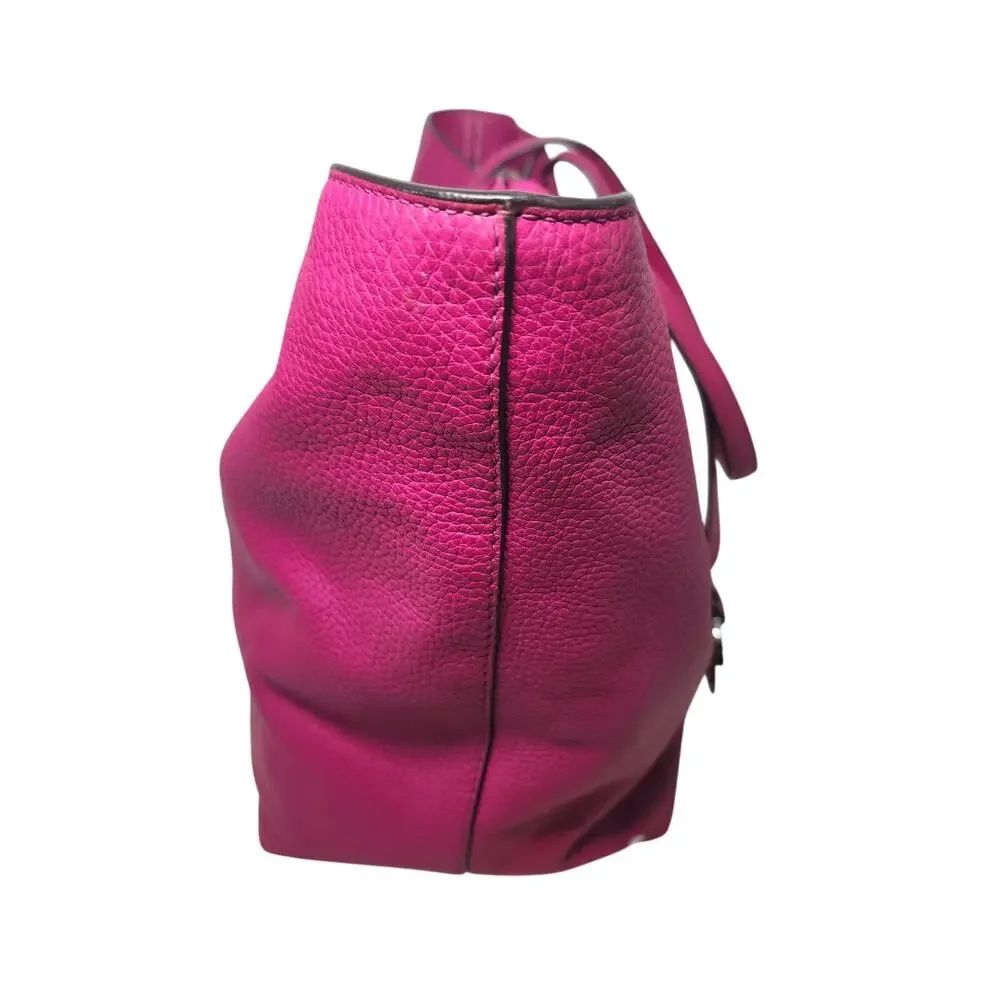 Michael Kors Tote Bag Fuchsia Leather Silver Shoulder Minimalist MK Charm